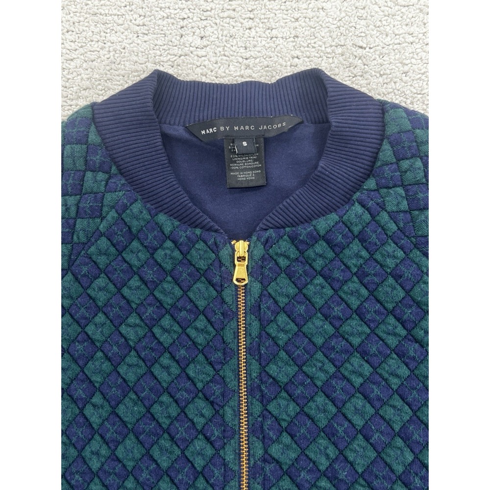 Vintage Y2K Marc Jacobs Jacket Women S Quilted Diamond Bomber Green Gold EUC